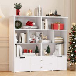 49.1" Kids Bookcase & Toy Organizer - 7-Cube Storage Shelf with 4 Drawers (2 Wheeled) & Anti-Tip Design, Modern Playroom Storage Cabinet for Books, To