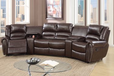 Brown Leather Home Theater Sectional (NO CREDIT CHECK FINANCING)