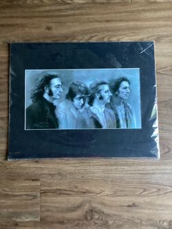 Black and white art print depicting the iconic band
