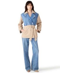 Two-Tone Denim and Khaki Belted Jacket