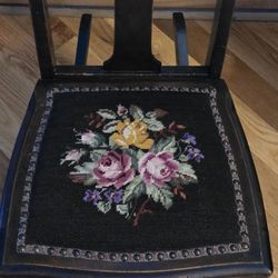 Vintage Children's Needlepoint Rocking Chair Dark Oak