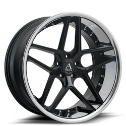 22x9 +32 / 22x10.5 +37 • 5x112 • AZAD AZ1029 BLACK / STAINLESS LIP WHEELS