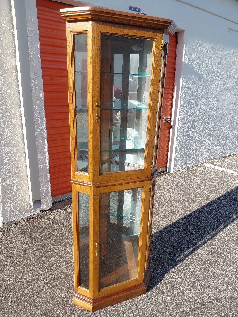 Tall Corner Curio Cabinet with Wood and Glass Doors