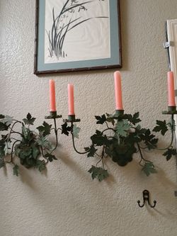 Pair of French or style vintage floral metal wall sconce