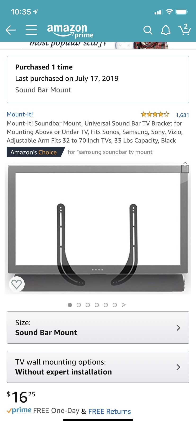 Universal Sound Bar Mount- New open box