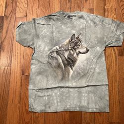 The Mountain Tie Dye Grey Blue Wild Wolf T-Shirt Adult Mens Large 10664 New
