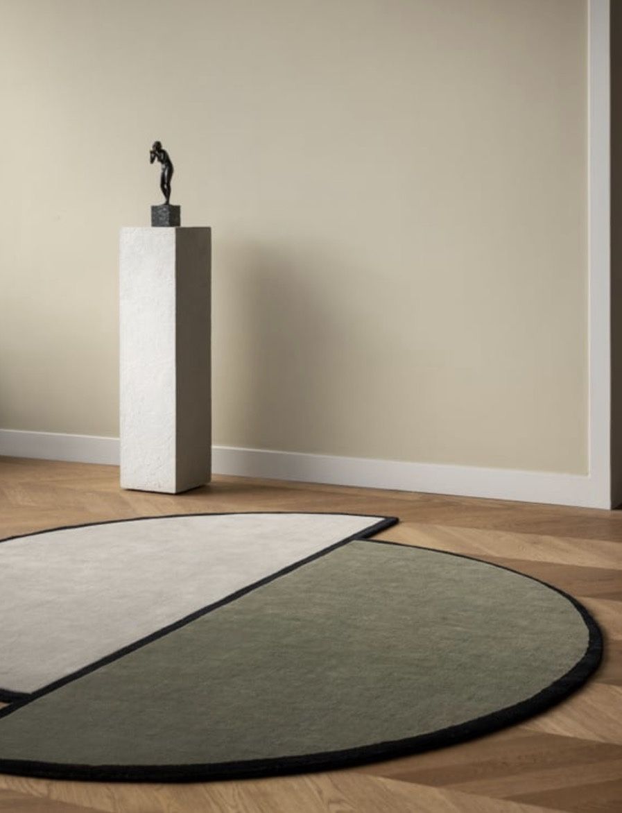 8x8 Round Abstract Modern Wool Rug - Green and Cream