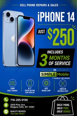 iPhone 14 w/ 3 mo of Simple Mobile Included