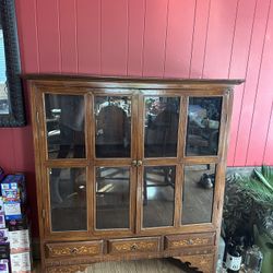 Vintage Wood And Glass Display Cabinet