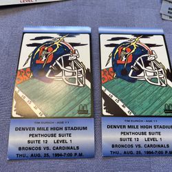 Denver Broncos Vs Cardinals Football Suite Ticket Qty 2  Aug 25 1994 