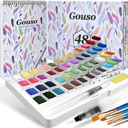 Watercolor Paint set，With Watercolor Pad - Palette and Metallic Colors - Refillable Water Blending Brush Pen - Art Sponge - Portable Painting- Gift Bo