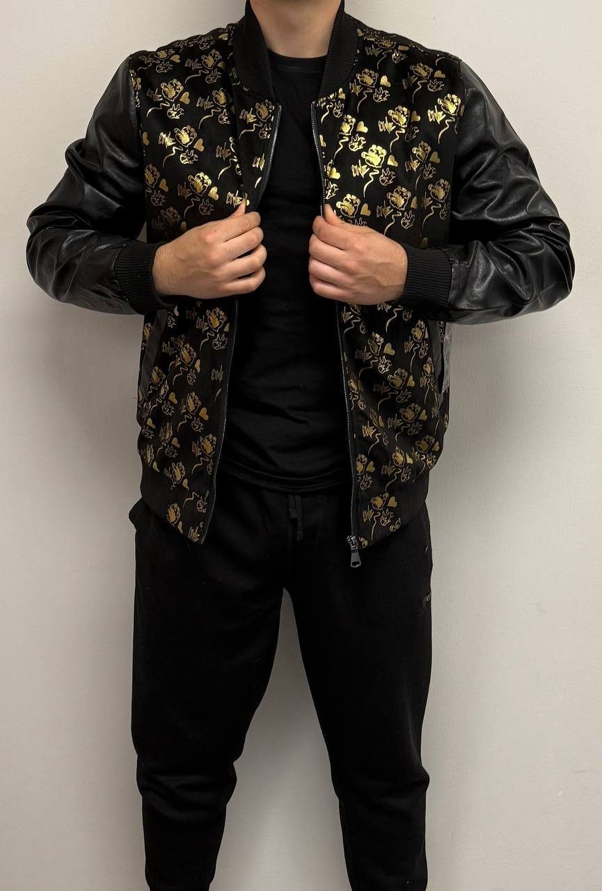 Rare Seven7 Bomber Jacket - Black &Gold, Faux Leather Sleeves, Discontinued Model, New with Tags