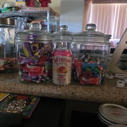 3 Candy Jars 1 Has A Chip On Lid