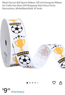 Ribest Soccer Ball Sports Ribbon, 7/8 Inch Grosgrain Ribbon for Crafts Hair Bows Gift Wrapping Team Decor Party Decorations, White/Black/Gold, 10 Yard