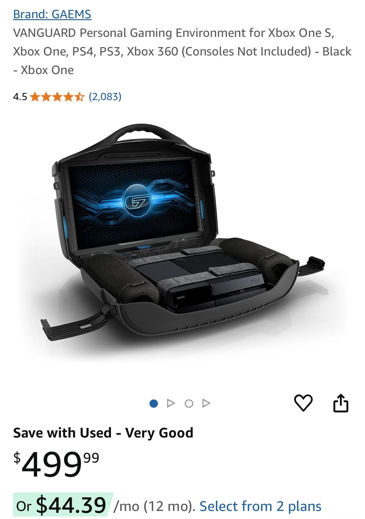 GAEMS VANGUARD Personal Gaming Environment for Xbox One S, Xbox One, PS4, PS3, Xbox 360 (Consoles Not Included) - Black - Xbox One