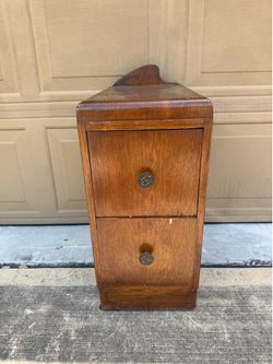 Antique 2-Drawer Wood Filing Cabinet with Decorative Brass Pulls