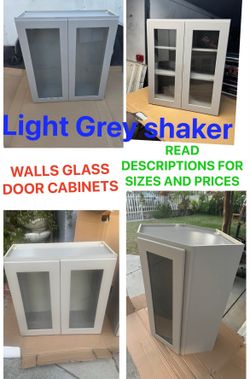 wall cabinets light grey with glass doors read descriptions for sizes and prices
