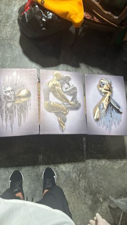 Brand New 3-Piece Gold & Silver 3D Modern Wall Art Set