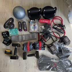 Assorted fitness equipment from Reebok, Gaiam and more