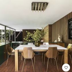 White Carrara Marble Dining Table + White Solid Oak 36” X 70” 