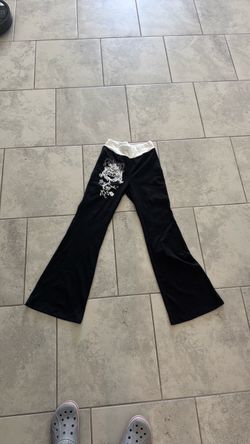 Black Flare Pants with Graphic Print