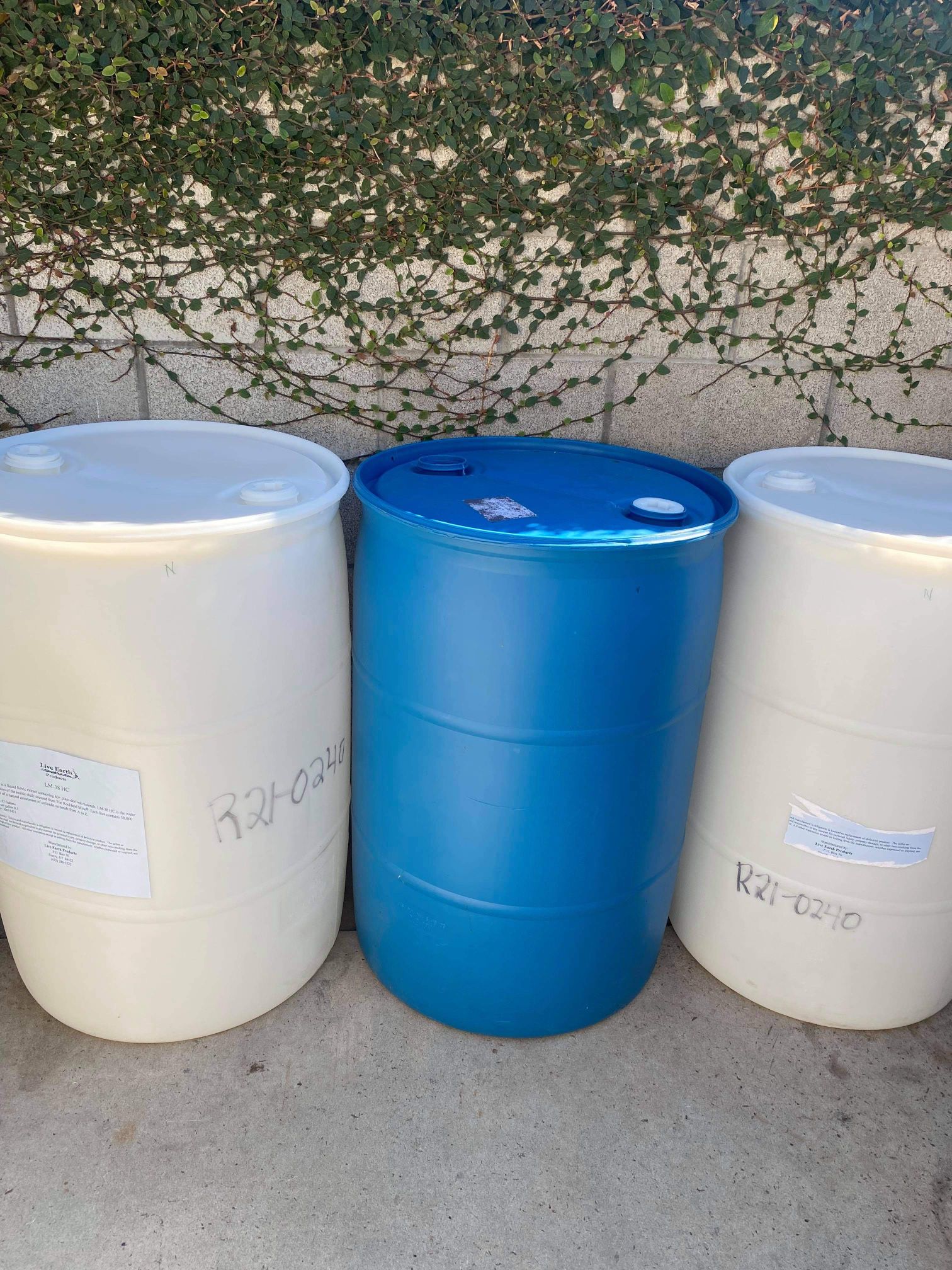 Plastic drums  “55 Gallon” $8 Each