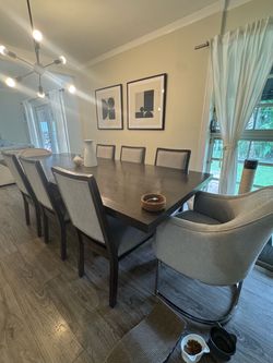 Dark Wood Dining Table with 8 Chairs