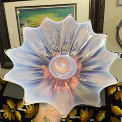 Mid Century 12 Point Star Opalescent Glass Candle Holder 