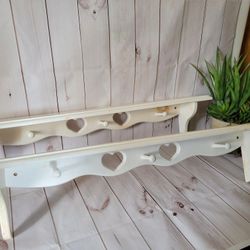 Wood Shelf With Pegs And Heart Cut-out