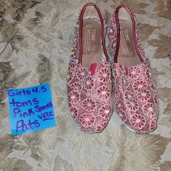 Girls 4½ Youth Pink Sparkly Toms Slip Ons