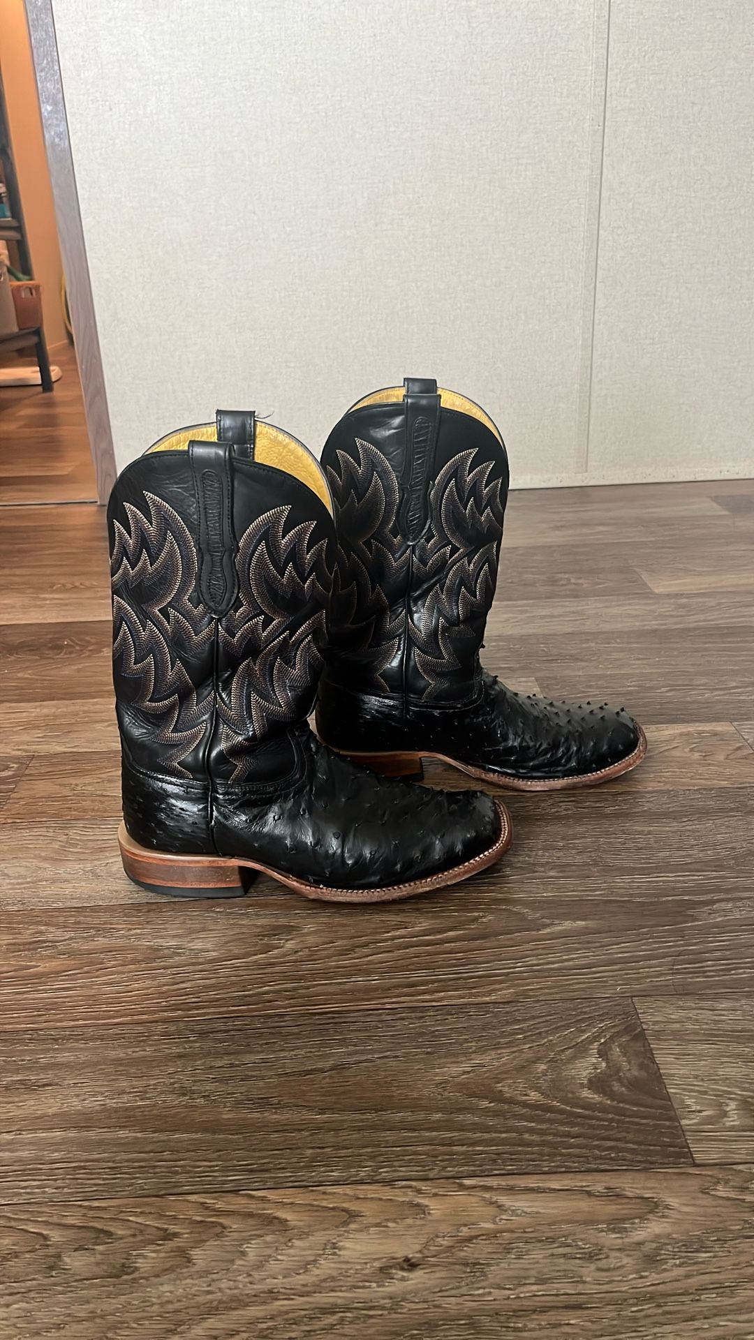 9 1/2 Ostrich Black Boots $600.00