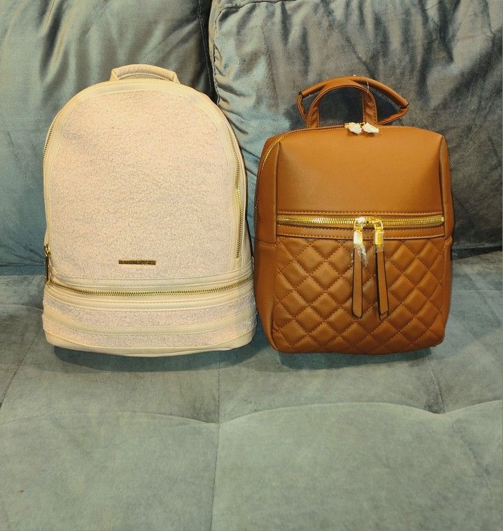 NWT BACKPACK BUNDLE - RAMPAGE BLUSH PINK LEATHER & PLUSH TERRY CLOTH 12" × 12½" WITH TOP HANDLE PINK INTERIOR & ADJUSTABLE STRAPS