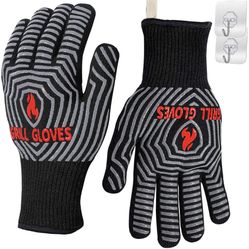 BBQ Gloves, 1472°F Heat Resistant Grilling Gloves Silicone Non-Slip Oven Mitts, Kitchen Gloves for BBQ, Grilling, Cooking, Baking (One Size Fits Most,
