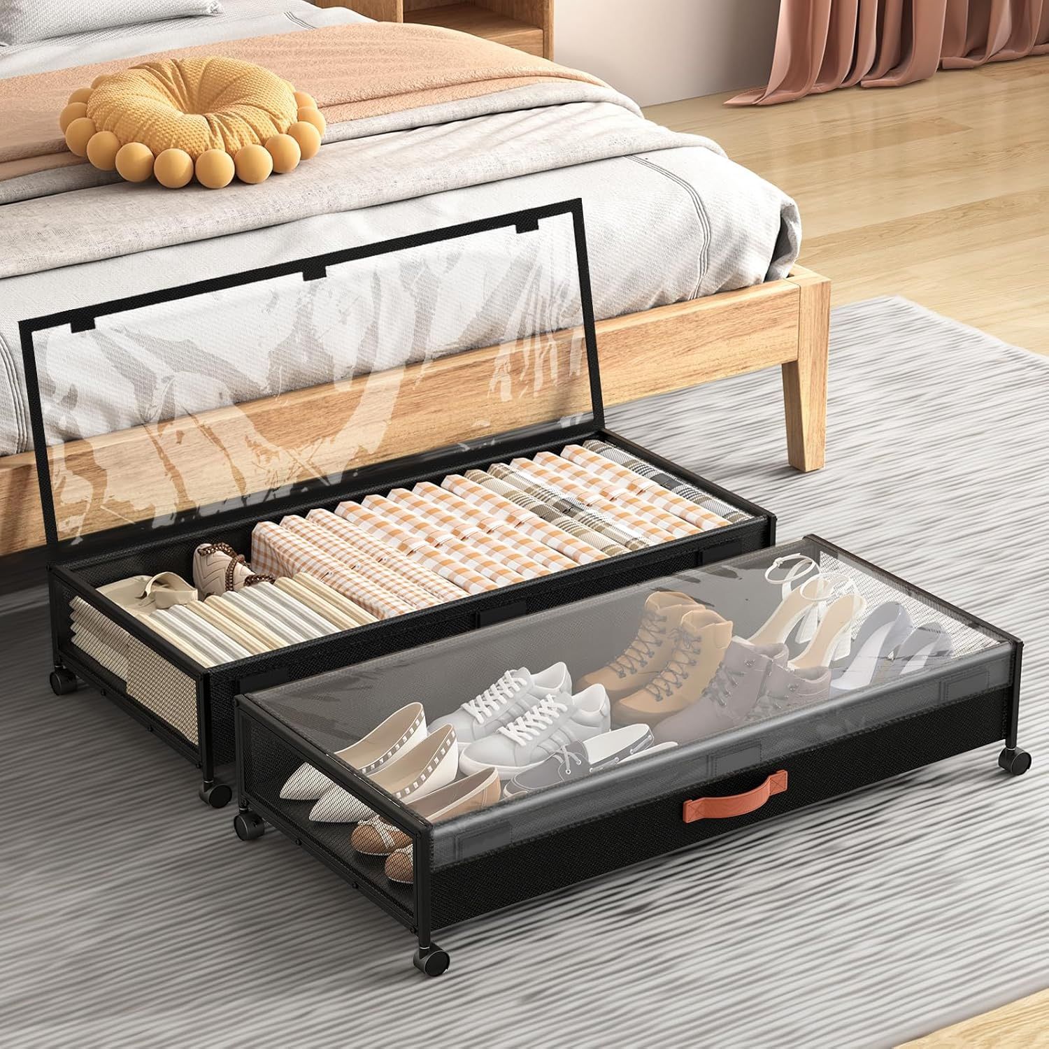Under Bed Storage with Wheels, XXXL Larger with Clear Lids - Black 2 Pack, 36"