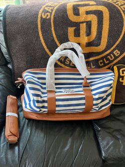 New Cute Belle Impressions Weekender Bag / Travel Tote Blue Stripe