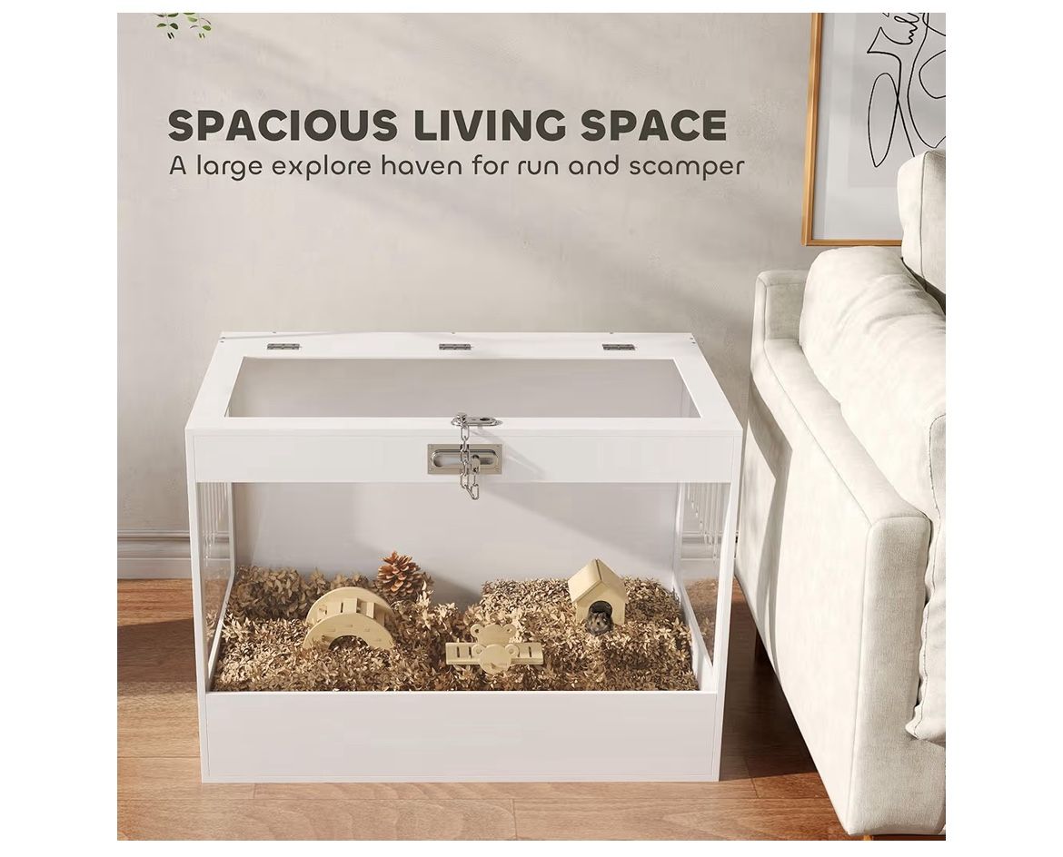 PawHut Hamster Cage with Openable Top & Lock, Transparent Acrylic Panels Small Animal Habitat with Hut, Seesaw, Ladder, for Dwarf Hamster Gerbil, 31.5