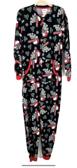 Wembley Men's S/M Christmas Pajamas Long Black Naughty, Nice, Tried My Best