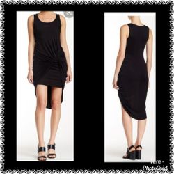 The Vanity Room Sleeveless Asymmetric Black Bodycon Knit Knotted Dress. Black Dress. Night Dress.