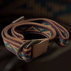 American Eagle Outfitters Woven Southwest and Brown Leather Belt Up to 40"