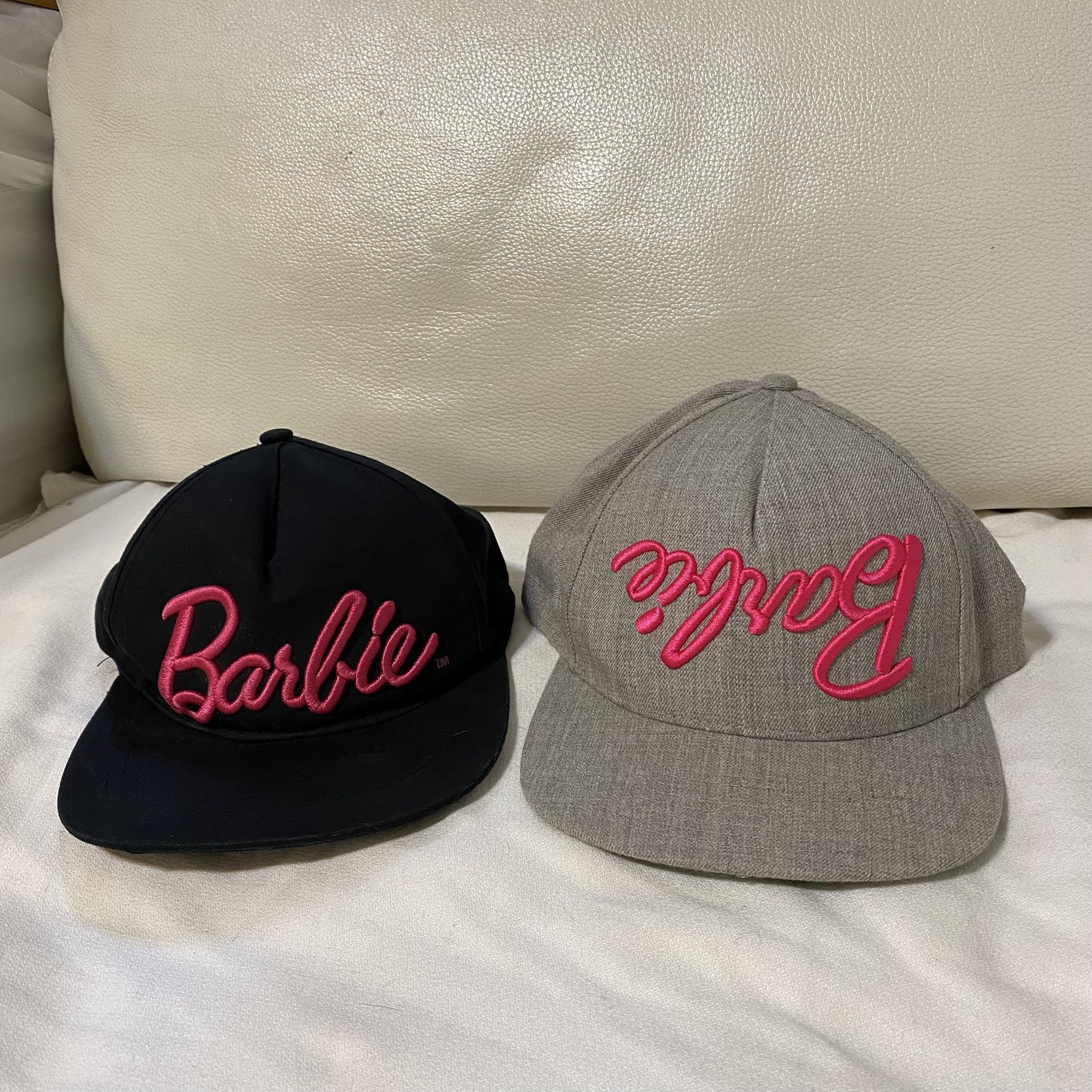 Black And Gray Barbie Pink Logo Hats, Set Of 2