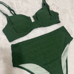 New Medium green retro style bikini boho swimsuit bathing suit outfit high waist