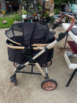 Pet Stroller with Canopy and Rose Gold Wheels