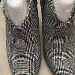 Grey/black Plaid Bootie Heels 7.5