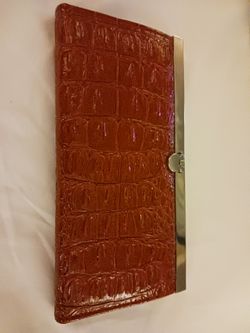 Brown Croc-Embossed Leather Clutch Wallet
