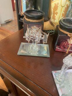 Vintage clear glass dolphin figurine with gold accents