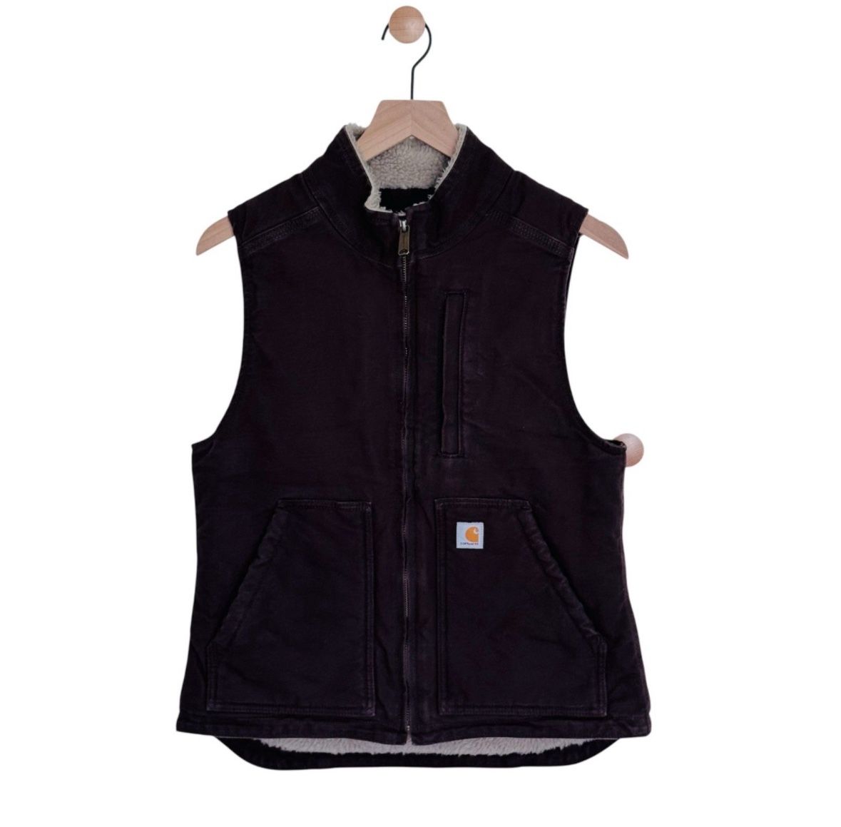 Carhartt XS Women's Sherpa Lined Canvas Relaxed Fit Vest Dark Brown