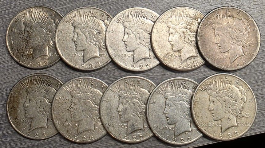 10 Peace Dollars - Various Dates