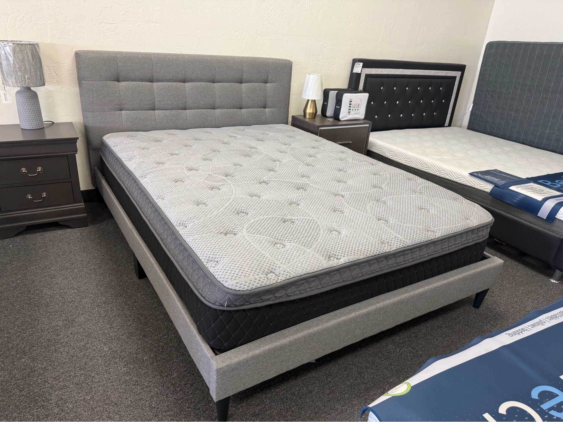 Queen bed frame and pillow top mattress
