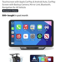 Wireless CarPlay Screen for Car, 7" HD Portable Stereo Touchscreen with Apple CarPlay & Android Auto, CarPlay Screen with Backup Camera, Mirror Link, 