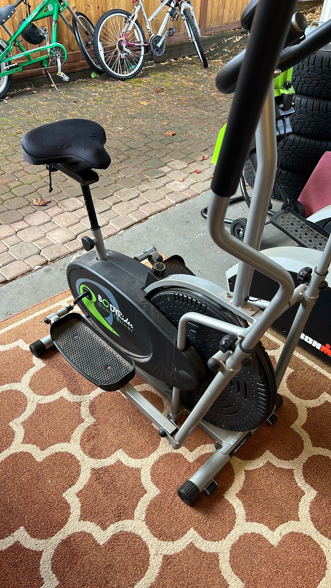 Body Rider Elliptical Trainer and Exercise Bike with Seat and Easy Computer / Dual Trainer 2 in 1 Cardio Home Office Fitness Workout Machine 